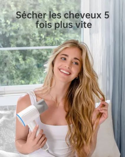 Sèche-cheveux série rétro 200 millions d'ions négatifs, sèche-cheveux de voyage avec moteur sans balais de 110 000 tr/min pour un séchage rapide, faible bruit avec buse magnétique (blanc)