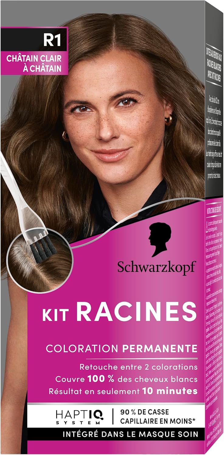 Kit Racines - Coloration Permanente - Enrichie d’une huile nourrissante - Couverture Cheveux Blancs - Retouche entre 2 Colorations - Châtain Clair à Châtain R1 Châtain Clair à Châtain R1 1 unité (Lot de 1)
