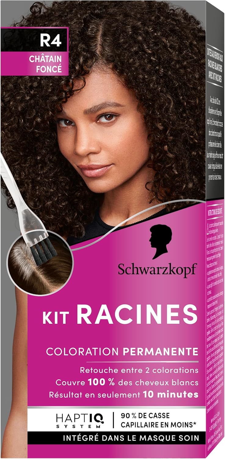 Kit Racines - Schwarzkopf - Coloration Racines Cheveux Permanente - Enrichie d’une huile nourrissante - Couverture Cheveux Blancs - Retouche entre 2 Colorations - Châtain Foncé R4 Châtain Foncé R4 1 unité (Lot de 1)