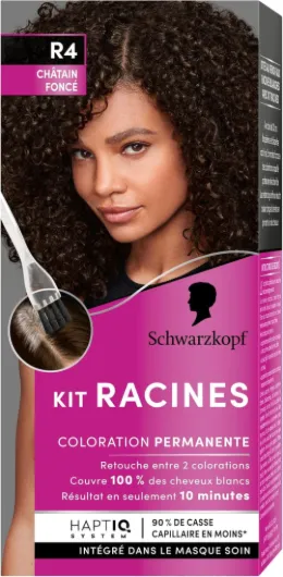 Kit Racines - Schwarzkopf - Coloration Racines Cheveux Permanente - Enrichie d’une huile nourrissante - Couverture Cheveux Blancs - Retouche entre 2 Colorations - Châtain Foncé R4 Châtain Foncé R4 1 unité (Lot de 1)