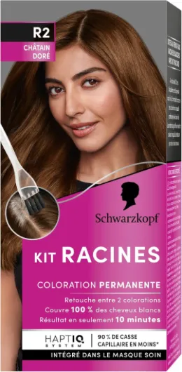 Kit Racines - Coloration Racines Cheveux Permanente - Enrichie d’une huile nourrissante - Couverture Cheveux Blancs - Retouche entre 2 Colorations - Châtain Doré R2, 1 Unité (Lot de 1) Châtain Doré R2 1 unité (Lot de 1)