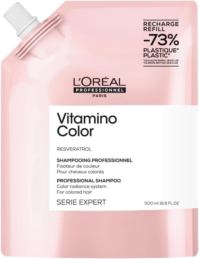 L'Oréal Professionnel, Shampoing Fixateur de couleur, Cheveux Colorés & Méchés en Manque d'Éclat, Anti Oxydant, Prolonge & Sublime la Couleur, Douceur & Brillance, Vitamino Color, Serie Expert Recharge - 500 ml