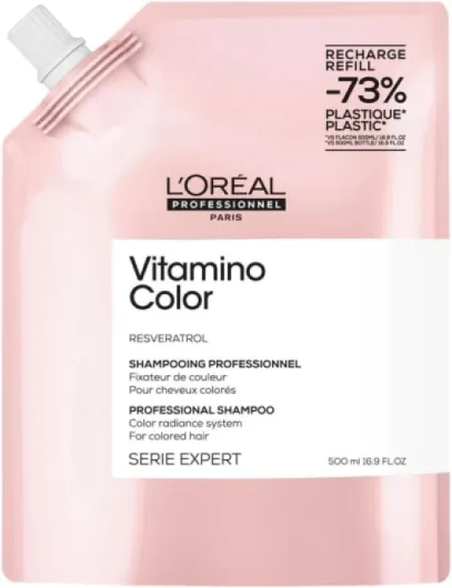 L'Oréal Professionnel, Shampoing Fixateur de couleur, Cheveux Colorés & Méchés en Manque d'Éclat, Anti Oxydant, Prolonge & Sublime la Couleur, Douceur & Brillance, Vitamino Color, Serie Expert Recharge - 500 ml