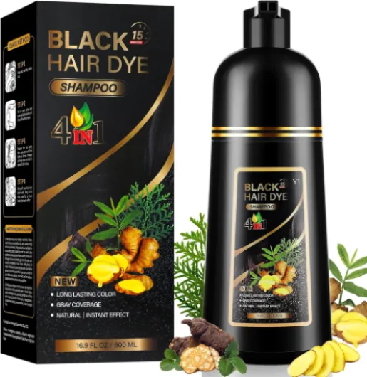 500ML Shampoing Colorant Noir, 4 in 1 Naturelle Instantanée Shampooing Tcheveux colorés,Hair Dye Shampoo Cheveux Colorés, Hair Dye pour Hommes Femmes