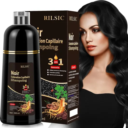 Shampoing Colorant Noir, 500ml Shampooing Teinture Cheveux Blancs, Black Hair Dye Shampoo 3 in 1, Shampoing Cheveux Colorés Instantanée, Coloration Noir, Teinture Femme Homme