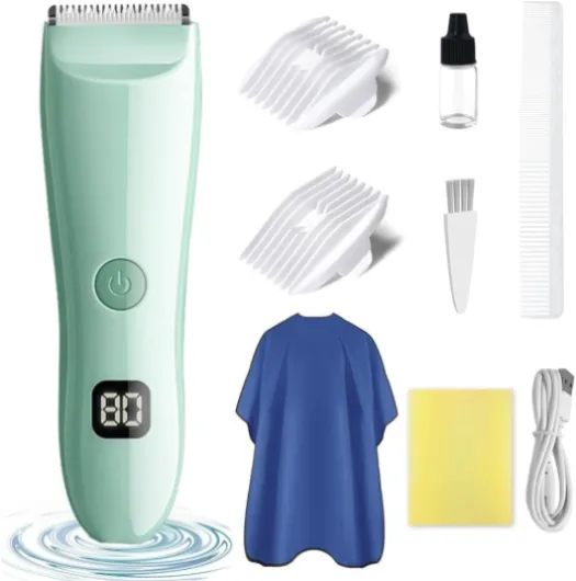 PumpMom Tondeuse à cheveux pour bébé, tondeuse à faible bruit pour enfants, étanche, rechargeable et sans fil pour nourrissons, tout-petits et enfants (vert)