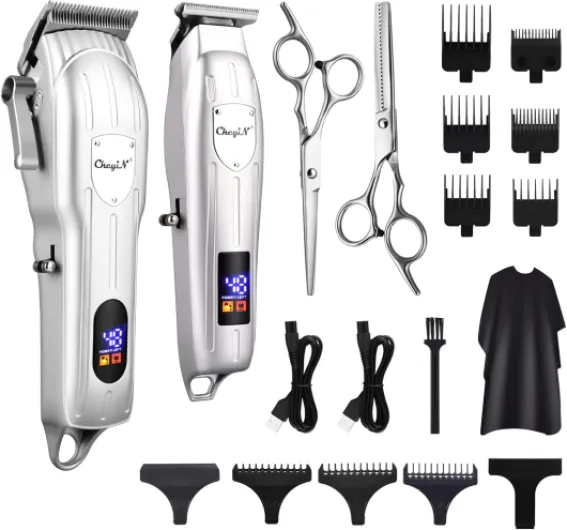 Tondeuse Cheveux Professionnelle, Coupe Électrique Rechargeable, Écran LED & 7 Longueurs de Réglage, Parfaite Pour les Hommes/Enfants/Barbiers Argent