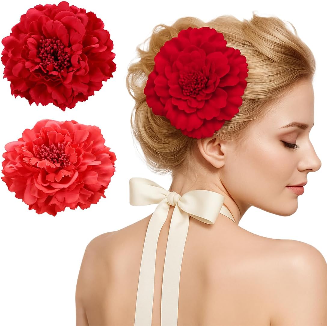 Lot de 2 broches à fleurs, épingles à cheveux, accessoires pour coiffure, danseuse de flamenco, mariée, femme, fille, Séville, fête, mariage