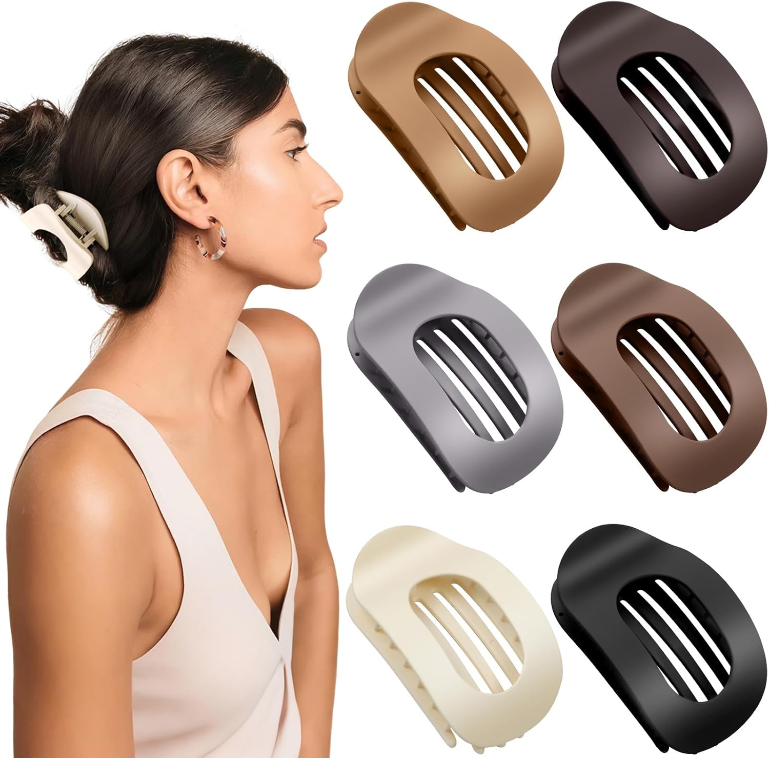 Pince Cheveux Femme Plate, Lot de 6 Élégant Pinces à Cheveux pour Femmes Antidérapant Hair Clips French Accessoires Cheveux Femme pour le Quotidien Conduite Détente Allongé Marron foncé, marron clair, noir, blanc, gris, marron