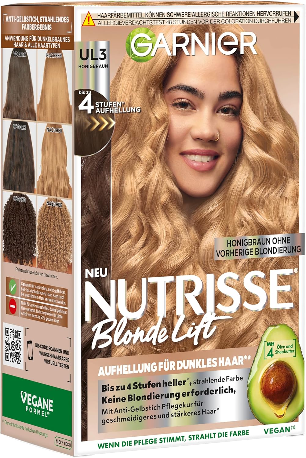 Nutrisse Blonde Lift Éclaircissant pour cheveux foncés en marron miel avec 4 niveaux d'éclaircissement sans décoloration préalable