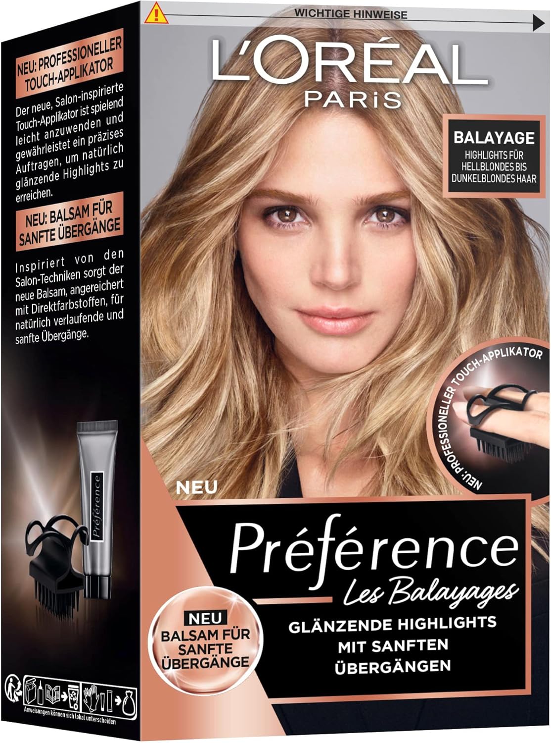 L'Oréal Paris Kit de coloration permanente pour cheveux avec coloration et applicateur tactile, pour cheveux blonds clairs à blond foncé, balayage de référence Blond clair à blond foncé