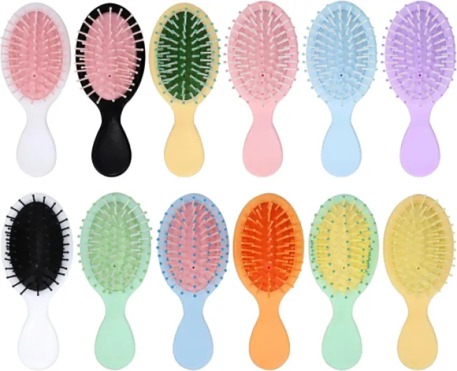 Glarks 12pcs 13.4 x 5.42cm Multicolor Mini Brosse à cheveux Kit d'assortiment, Voyage Détangling Brosse, Brosse à cheveux à poiles douces pour la plupart des types de cheveux, cheveux humides/secs