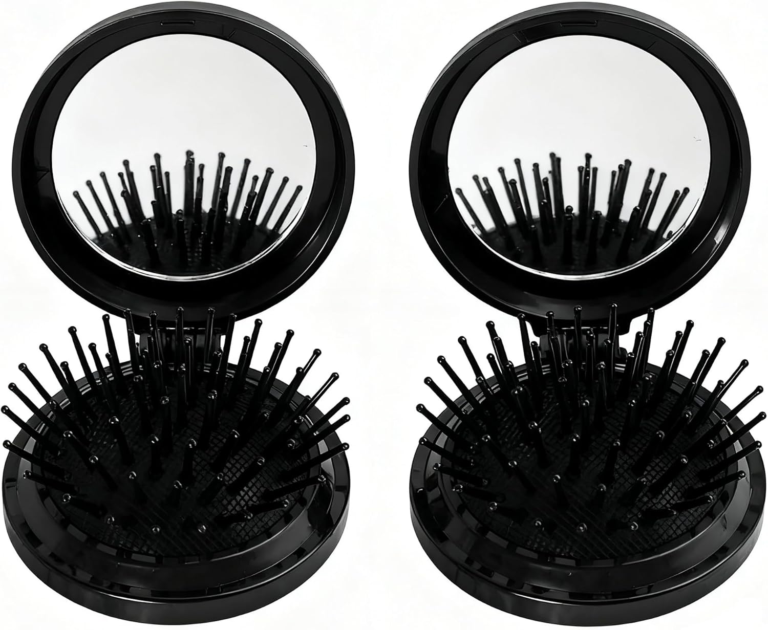 2 Pièce Brosse Cheveux Voyage, Peigne de Voyage Pliante Ronde, Mini Peigne à Cheveux Miroir de Poche pour Femmes, Hommes, Reduces Flyaways, Masser le Cuir Chevelu(Blak) Noir