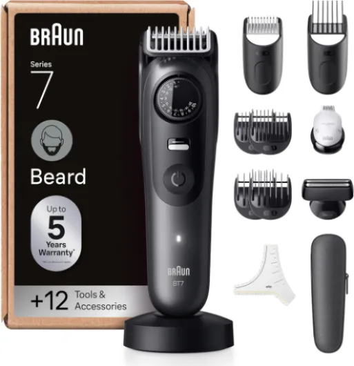 Tondeuse À Barbe Series 7, + 12 Outils de Barbier, Lame ProBlade Affûtée Et Inusable, Jusqu'à 120 Min D'autonomie, 40 Longueurs, Étanche, Molette De Précision Et Verrouillage, BT7545, Gris Braun 7 BT7545