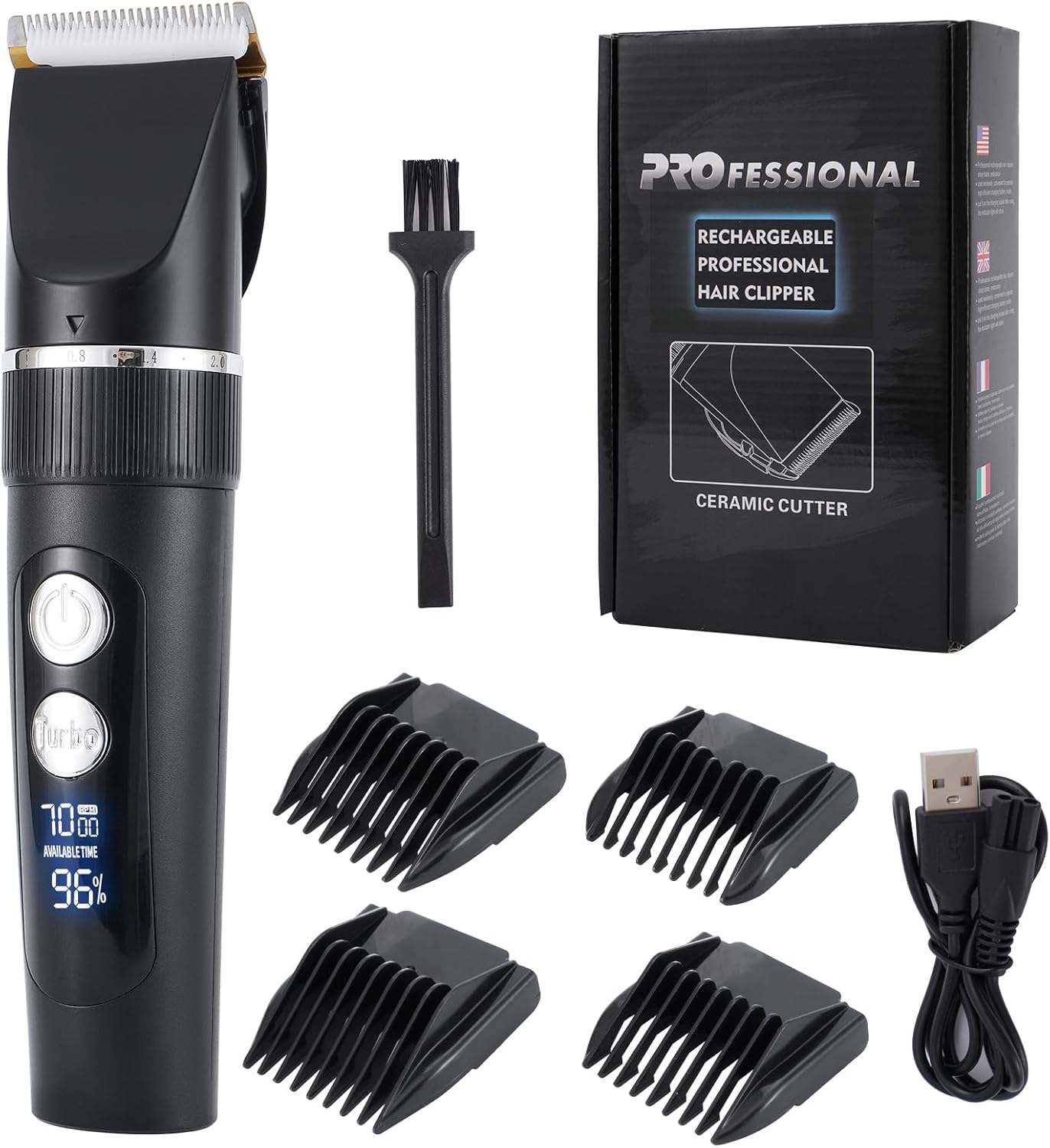 Tondeuse à Cheveux Professionnelle, Lame de Titane Turable, Digital Touch, Rasoir Avec Ecran LED, Tondeuse à Barbe Tondeuse de Précision Tondeuse à Poils Longs Imperméable à l'eau