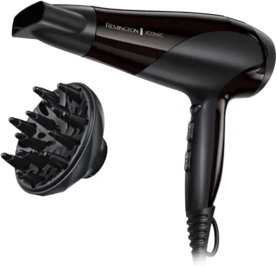 Sèche-cheveux Ionique [Puissant & Léger] Ionic Dry Noir (2200W, coiffage délicat en douceur & répartition uniforme de chaleur, 3 températures / 2 vitesses, concentrateur, diffuseur) D3198