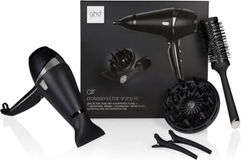 Ghd - Coffret sèche-cheveux ghd Air - Sèche-cheveux professionnel (Noir) - Brosse, Diffuseur et Pinces inclus - Séchage et coiffage rapide - Réduit les frisottis - Idéal pour tous types de cheveux ghd air Dry Kit 2.0