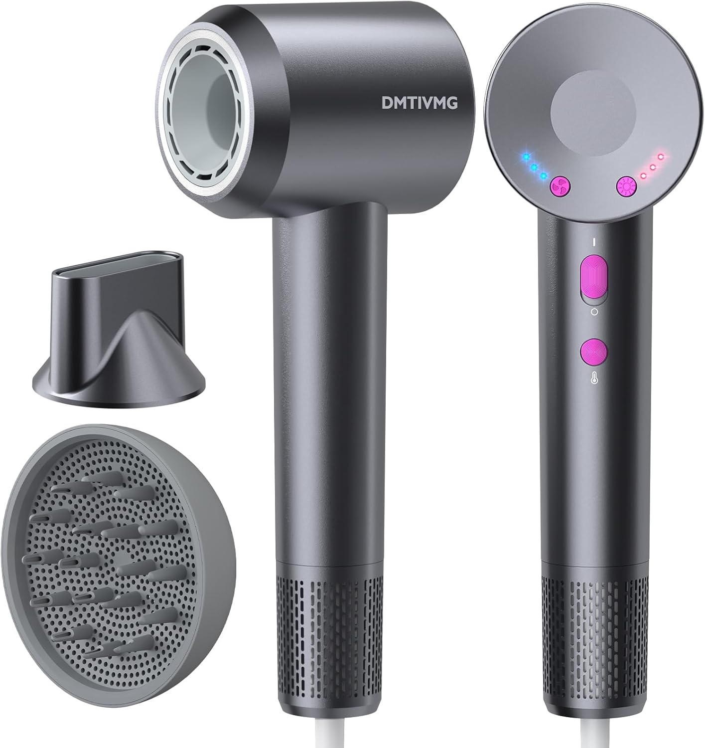 Seche Cheveux 500 Millions Sèche Cheveux Ionique Voyage 1600W 160 000 tr/min 12 Mode 4 Température Séchage Rapide Hair Dryer Professionnel Silencieux Léger 3 Vitesses (Gris Foncé)