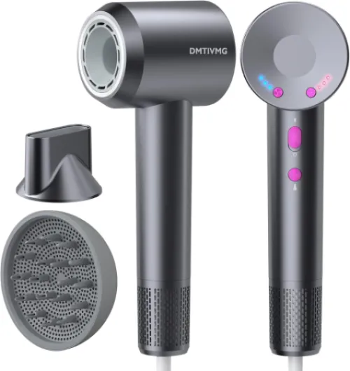 Seche Cheveux 500 Millions Sèche Cheveux Ionique Voyage 1600W 160 000 tr/min 12 Mode 4 Température Séchage Rapide Hair Dryer Professionnel Silencieux Léger 3 Vitesses (Gris Foncé)