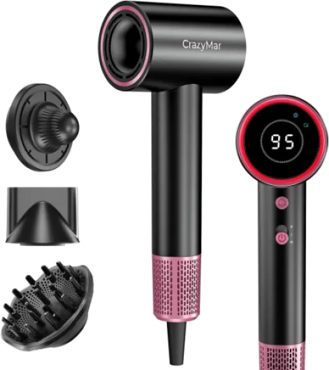 Seche-cheveux Ionique,180 000 tr/min Sèche-cheveux Voyage–Séchage 5X Plus Rapide,Léger & Compact,4 Température,Protection Contre la Surchauffe et Silencieux (Noir)