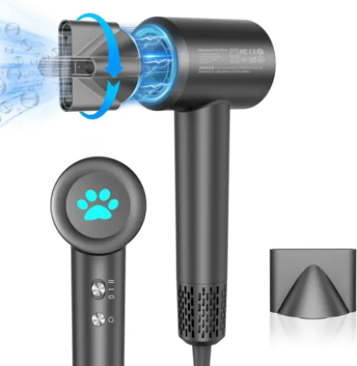 Sèche-cheveux avec 200 millions d'ions négatifs, 110 000 tours/minute, séchage rapide, diffuseur magnétique 360°, sèche-cheveux de voyage à faible bruit (30 dB) pour femmes et hommes Gris Foncé