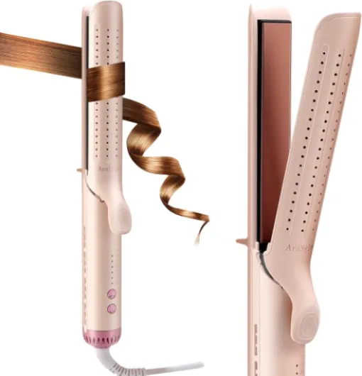 Fer à Lisser & Boucleur 2-en-1 avec Ventilation - Lisseur Professionnel à 5 Températures Réglables (140°C-220°C), Préchauffage Rapide 30s, Plaques Céramiques & Boucleur a Cheveux Rose