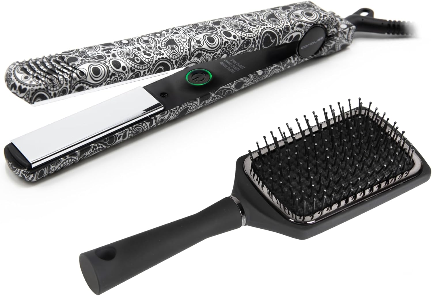 C-Style - Lisseur Cheveux Professionnel Titanium - Fer À Lisser Titane - Température 165°C–220°C - Chauffe Rapide 30 S - Brosse Paddle Incluse - Pour Lissage Et Ondulations - Silver Paisley Silver Paisley + Paddel