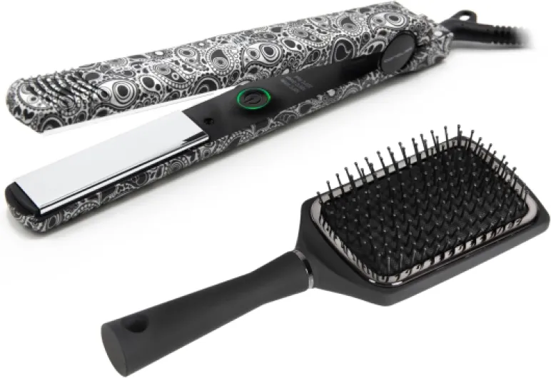 C-Style - Lisseur Cheveux Professionnel Titanium - Fer À Lisser Titane - Température 165°C–220°C - Chauffe Rapide 30 S - Brosse Paddle Incluse - Pour Lissage Et Ondulations - Silver Paisley Silver Paisley + Paddel