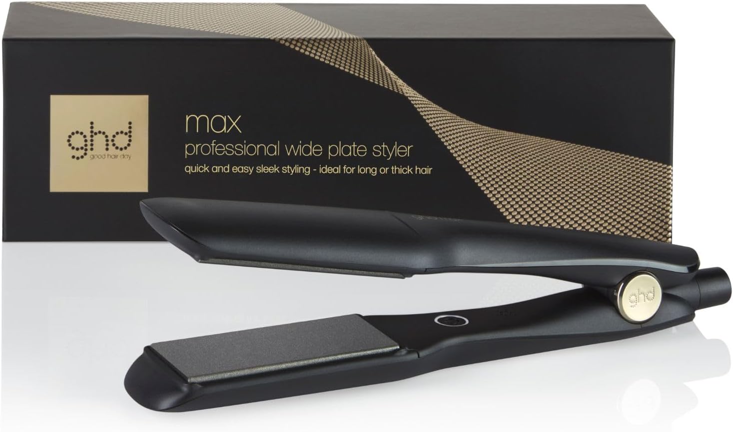 Ghd - Lisseur cheveux ghd max - Fer à lisser professionnel (Noir) - Plaques larges - Lissage 2x plus rapide, sans chaleur extrême, cheveux 80% plus brillants - Idéal cheveux longs, épais et/ou bouclés