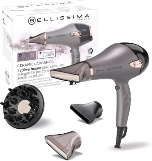 Sèche Cheveux Professionnel Ionique Céramique et Huile d'Argan - Embout Étroit, Diffuseur Céramique - 3 Températures, Séchage Professionnel Cheveux Doux, Soyeux et Hydratés - 2300 W Céramique & Huile d'Argan