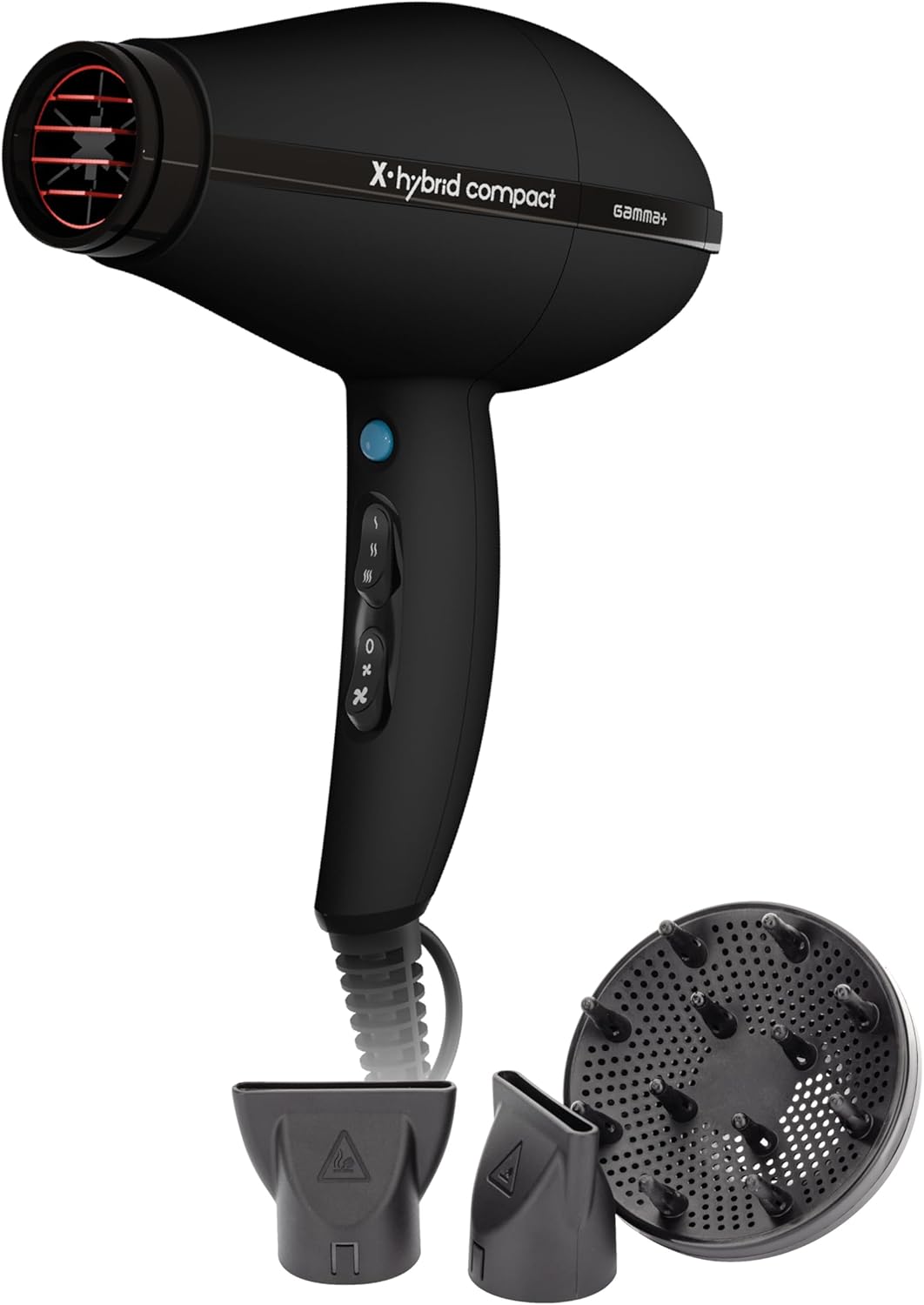+ Sèche-cheveux Professionnel X-Hybrid Compact, Léger et Compact, Technologie Ionique, Grille Revêtue de Tourmaline, 2 Vitesses 3 Températures, 1800-2100W (Noir)