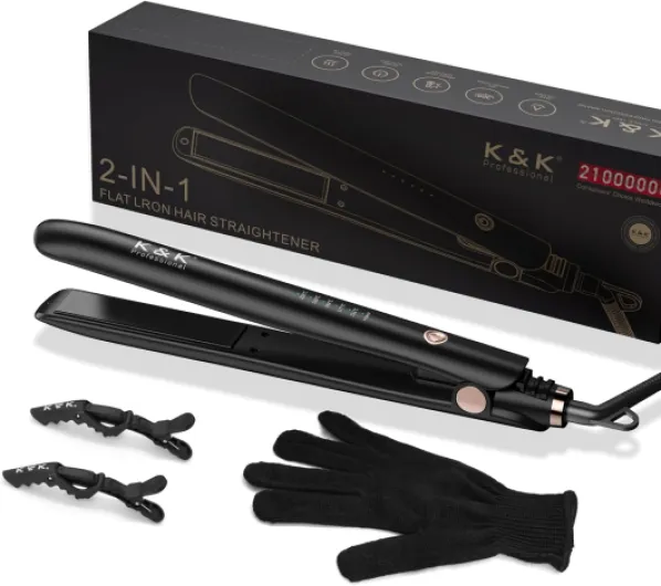 K&K Lisseur Cheveux, 2 en 1 Lisseur Boucleur Cheveux Antistatique Revêtement Céramique, Écran LED, Fer à lisser Chauffage rapide pour cheveux épais, crépus et très longs, 120-230°C Noir