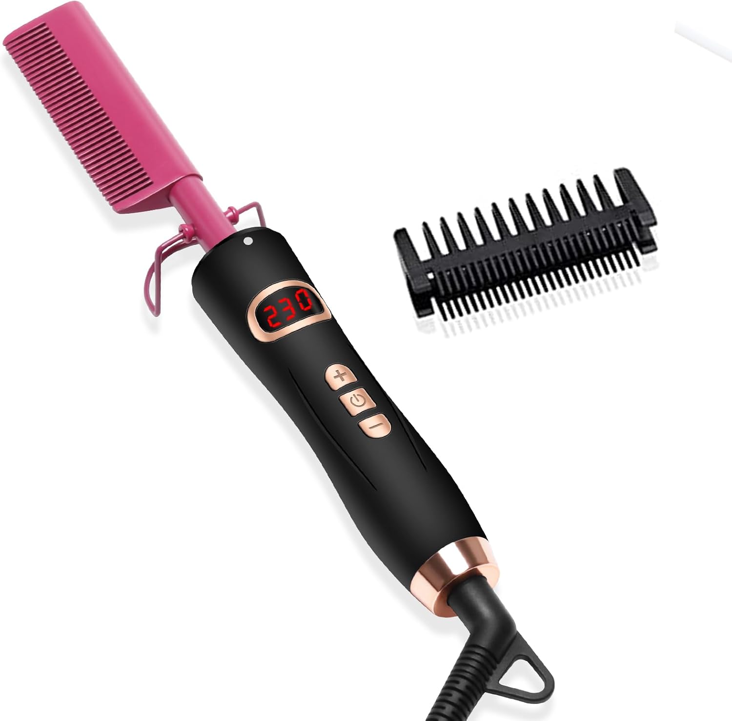 Peigne Chauffant, Peigne Chauffant Cheveux Afro, Lisseur Barbe Homme 120-230℃, Brosse Lissante Cheveux Crepus 110-240V, Brosse Coiffante Chauffante et Protection Anti-brûlure Rose