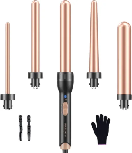 Boucleur a Cheveux 5 en 1,Fer a Boucler pour les petites et grandes boucles, Fer à Boucler en Céramique 9-32mm avec Chauffage Rapide 2 Températures Réglables Or