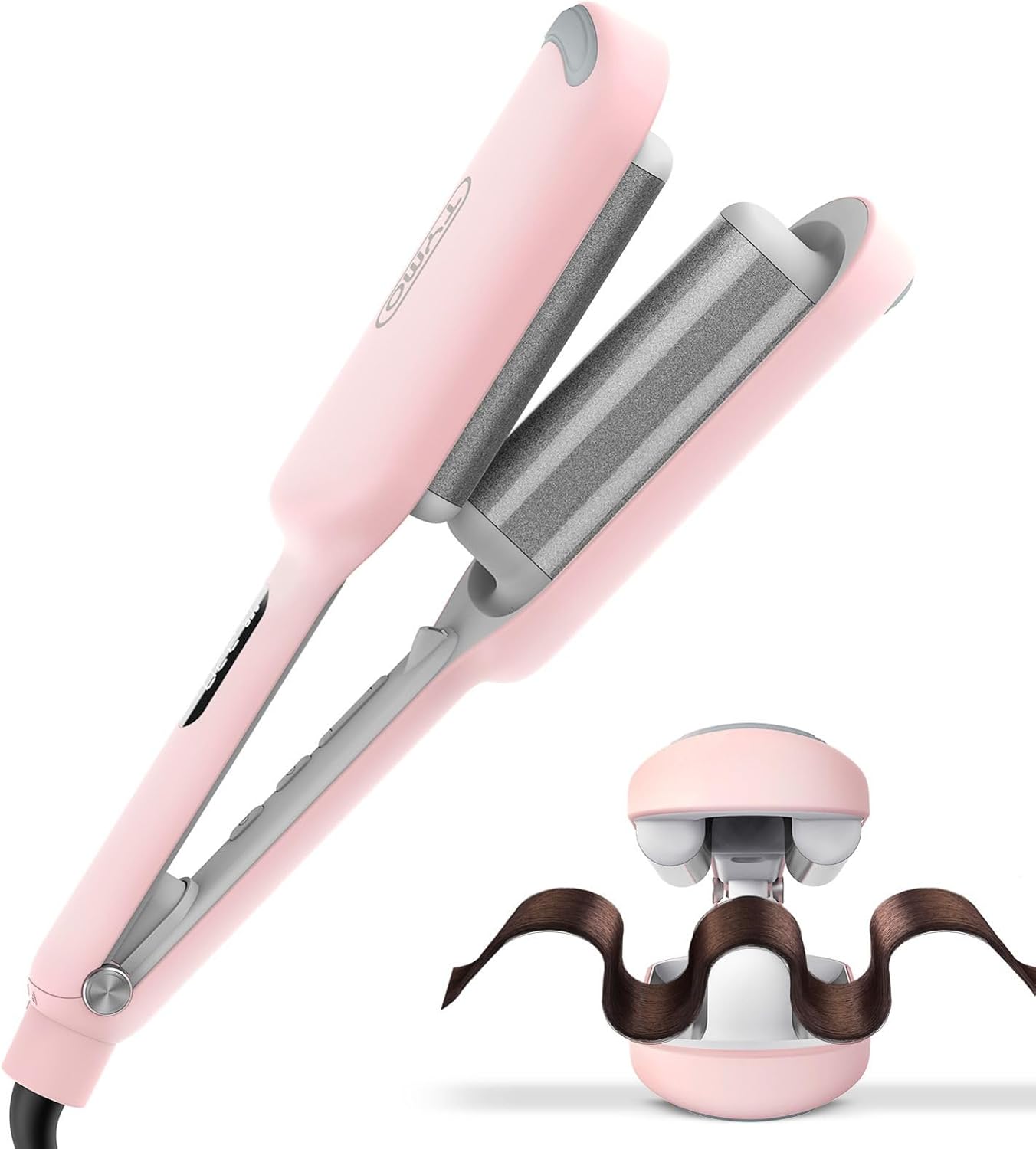 ROVY Boucleur a Cheveux, 32mm Fers à Onduler pour Grandes Boucles, Convient aux Débutants, Fer a Friser Boucler pour Cheveux Longs Courts, 4 Températures Réglables, Affichage LED, Anti-brûlure 32mm Rose