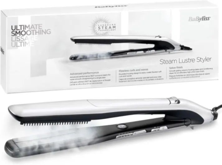 Lisseur Vapeur Lustre Steam, Technologie Advanced Ceramics, Pour tous les types e cheveux, Peigne lissant inclus, 5 températures de 170°C à 210°C, Protection des cheveux, ST595E