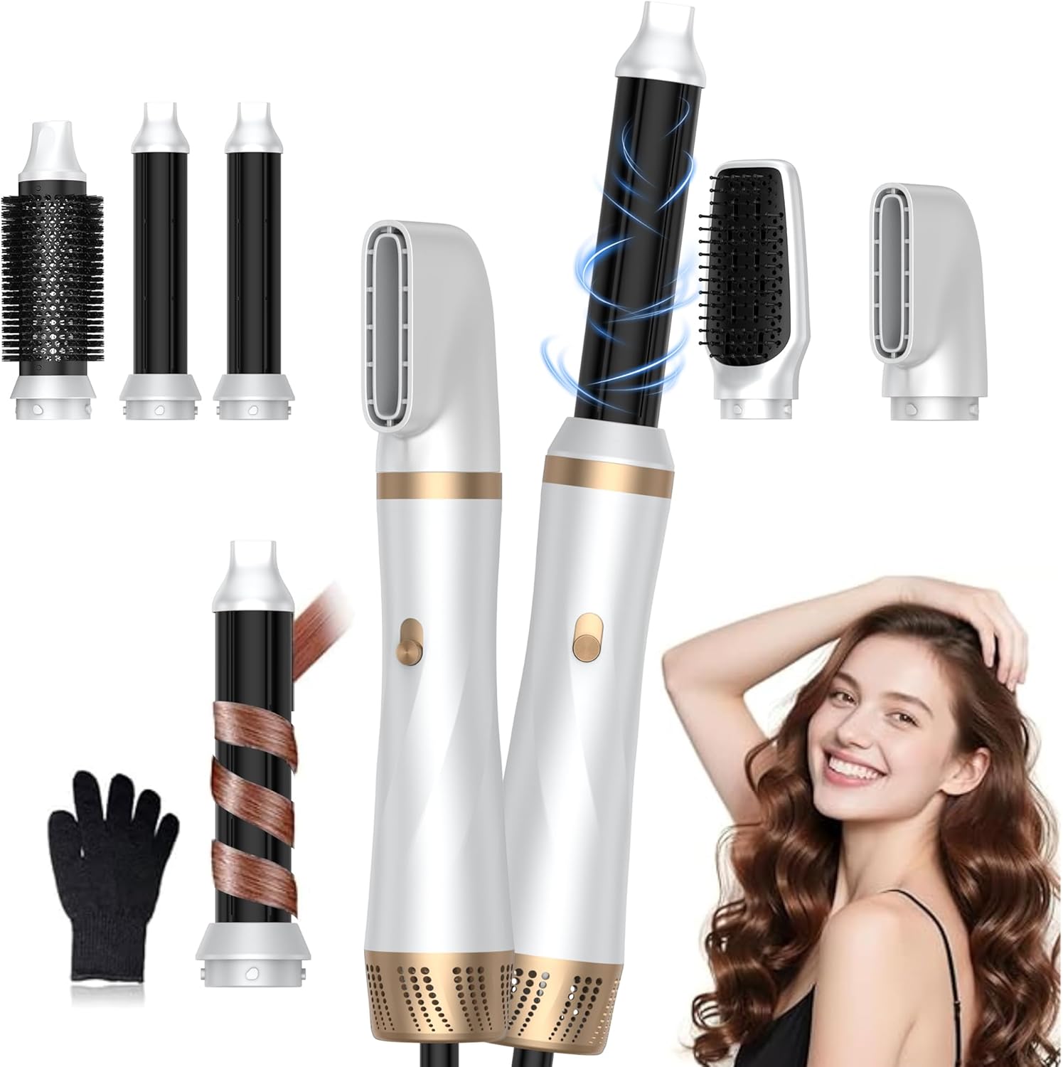 Air Styler coiffeurs, Airbrush 5 en 1 Multi Styler sèche-cheveux brosse, 800W coiffeurs pour femmes Volume, Air Curler pour femmes Volume, Curl, lisse, sec et Styler Doré