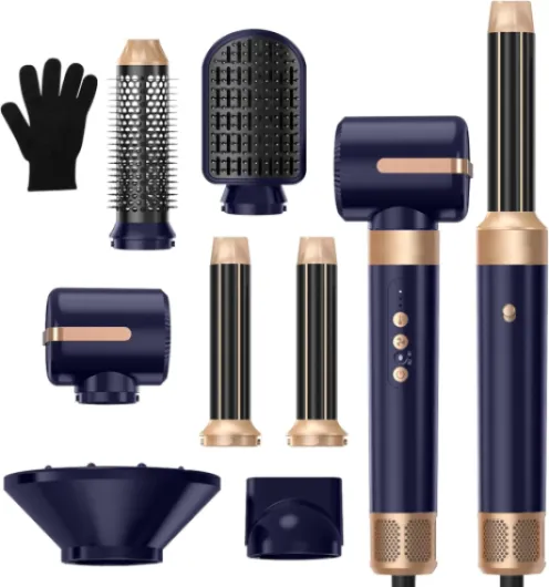 Sèche Cheveux Air Styler 7 en 1, Seche -Cheveux avec Diffuseur, 3 Températures, Fer à Boucler à Air de 30 mm,Pour Lisser, Boucler les Cheveux,1400W Hair Styler Professionnel Multifonctionnel Bleu