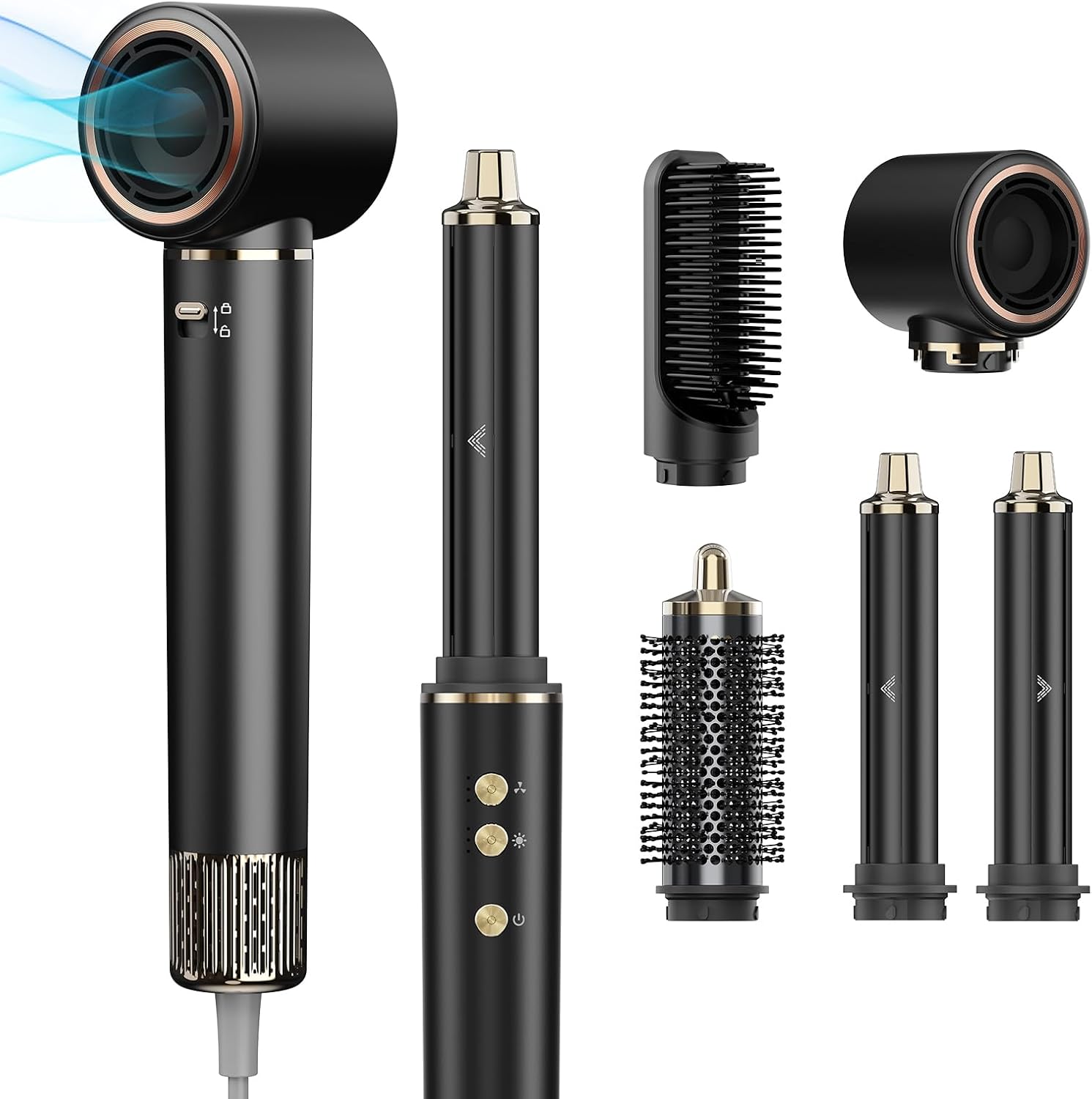 Appareil de coiffure 5 en 1 avec One Touch Cool Shot - 110 000 tr/min Air-Styler pour femme - Appareil de coiffure professionnel,curler et sécher les cheveux pour la maison