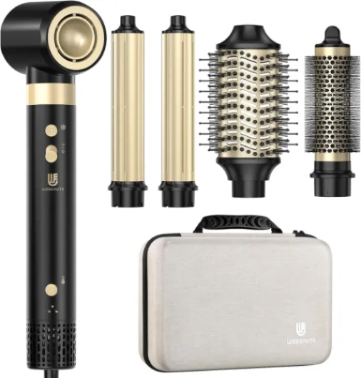 Webeauty [Double Tension] 6in1 Hairstyler Nouvelle Mise à Jour,110,000TR/Min,30M/S,1400W Sèche Cheveux avec Brosse Soufflante,Brosse Chauffante,Boucleur Automatique,500 Millions d'ions Négatifs, Noir Noir-100-240v