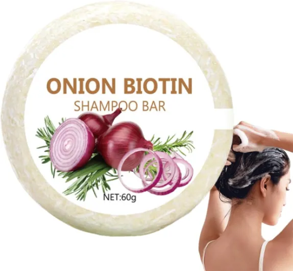 Shampoing Solide à l'Oignon et au Romarin – Purifiant et Apaisant pour le Cuir Chevelu – Shampoing sans Sulfate – Contrôle les Frisottis – Format Nomade Unique