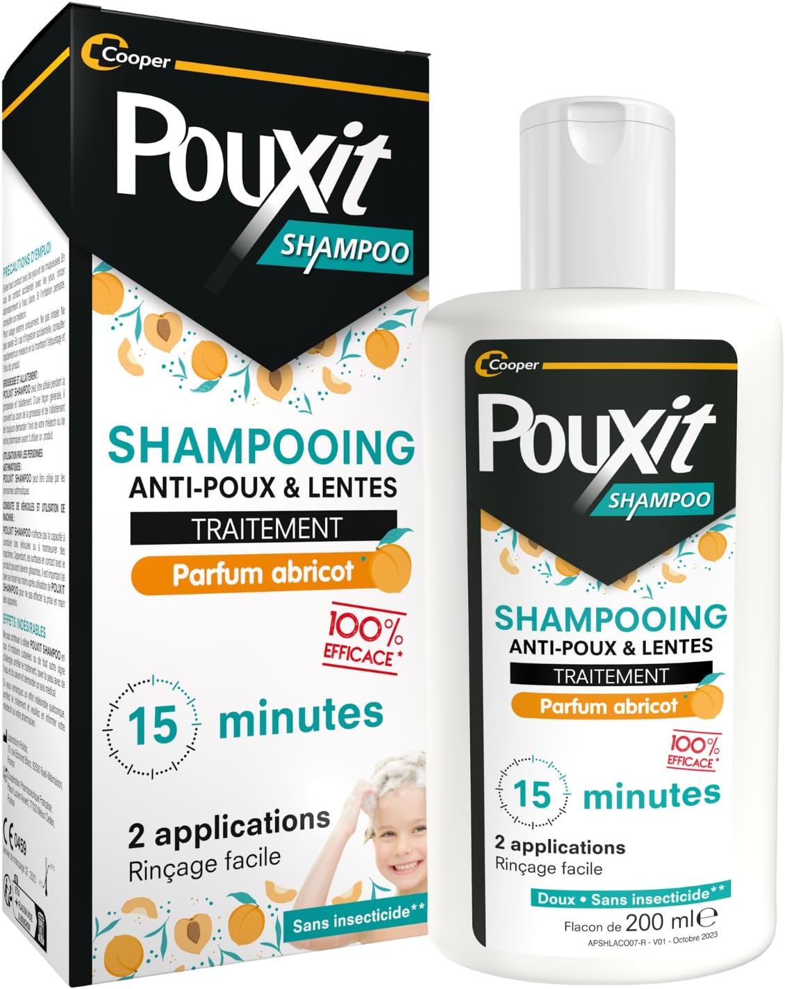 Shampooing parfum abricot - Traitement anti-poux et lentes - 100% Efficace - Agit en 2 applications de 15 minutes - Traitement du cuir chevelu - Flacon de 200 ml Blanc 200 ml (Lot de 1)