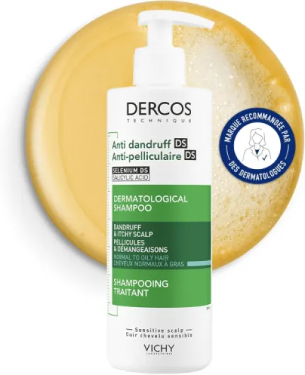 Vichy, Dercos, Shampooing Anti-Pelliculaire DS, Pellicules & Démangeaisons, Cheveux Normaux à Gras, 390ml
