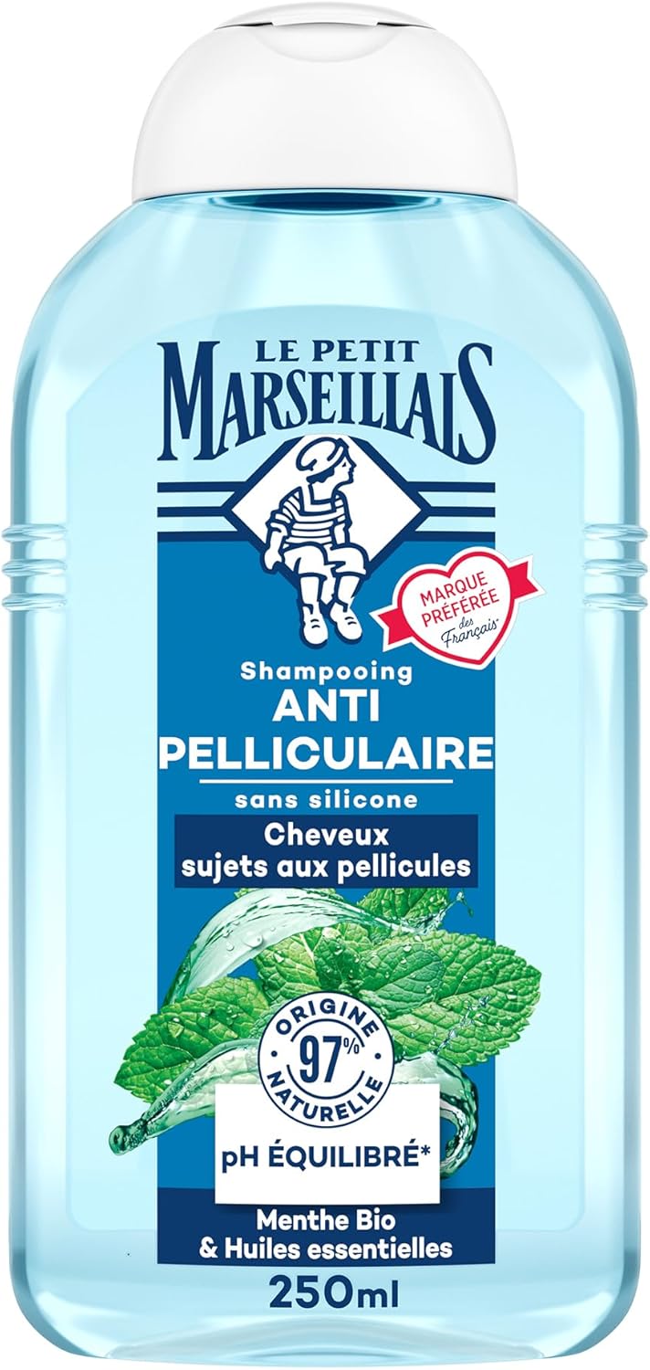 Shampooing Anti-Pelliculaire Menthe Bio & Huiles Essentielles (flacon de 250 ml) – Shampoing sans silicone pour cheveux sujets aux pellicules – 97 % d'origine naturelle 250 ml (Lot de 1) Anti-Pelliculaire avec Menthe BIO