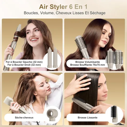 7MAGIC Air Styler 6 en 1, Sèche Cheveux Ionique, Boucleur a Cheveux Automatique, Brosse Soufflante, Brosse Lissante, Sans Dommages De Chaleur, avec Sac De Voyage, pour Les Occasions Spéciales