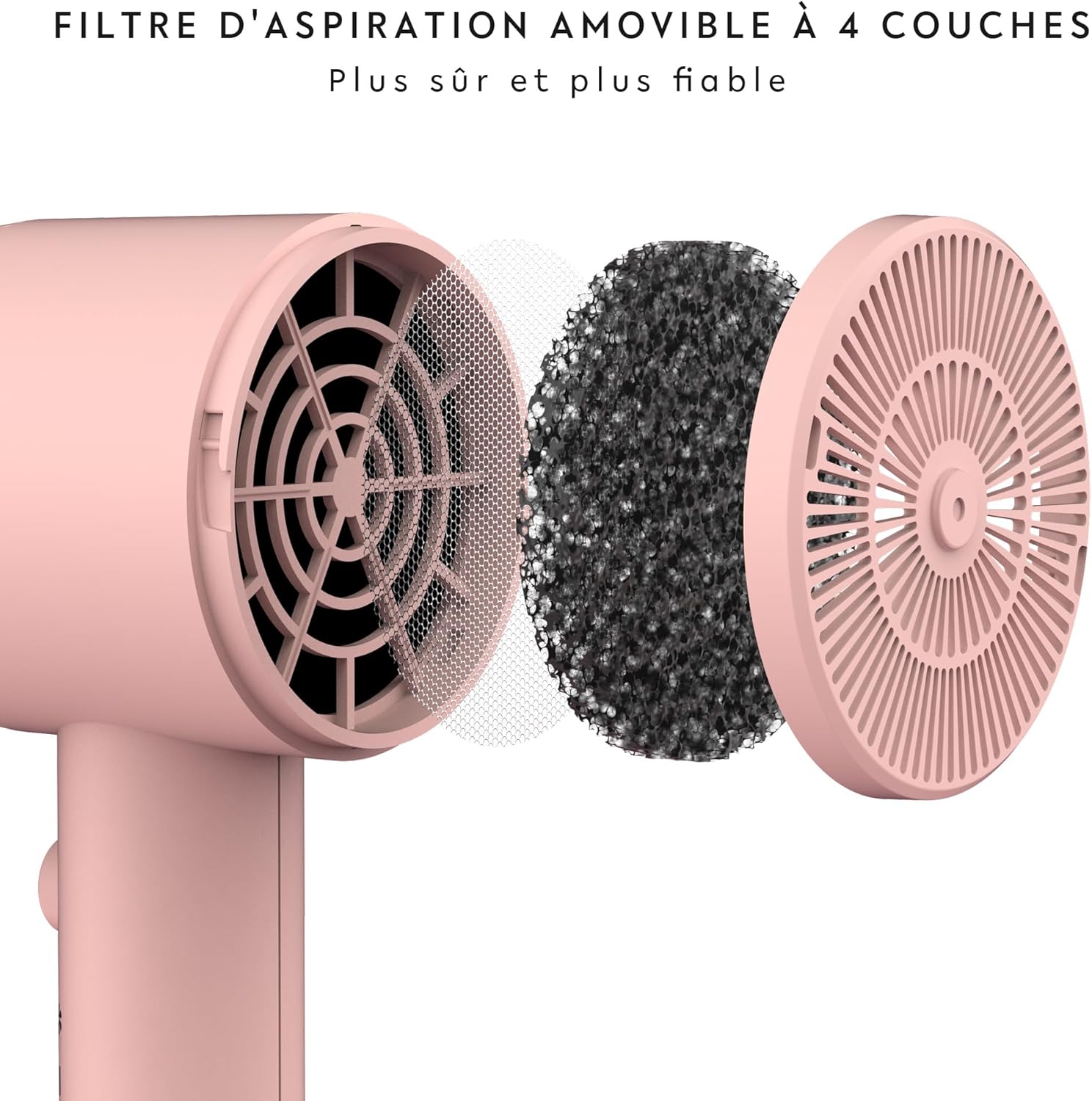 Sèche-cheveux avec diffuseur, sèche-cheveux pour femmes - Technologie ionique avancée, revêtement en céramique - Fonction Cold Shot et Turbo Heat pour un séchage rapide et un éclat 230v~ Rose