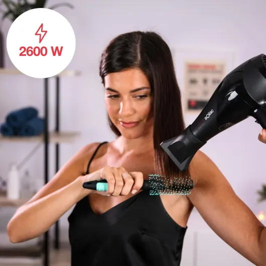 Solac - Sèche-cheveux SP7170 Expert 2600 Tourmaline - 2600W - 3 niveaux de température - 2 vitesses - Fonction ionique - Bouton air froid - Diffuseur - Noir 2600W - Moteur AC ionique