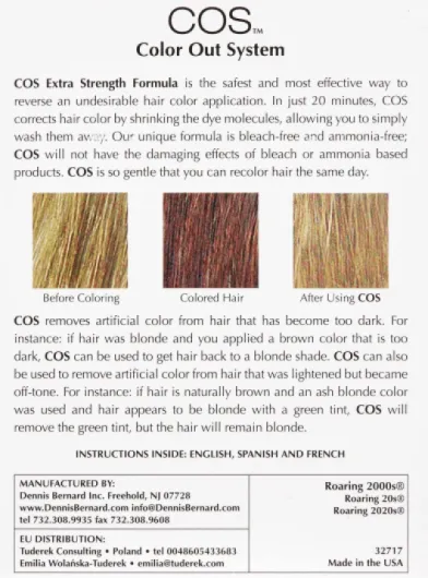Original COS Colour-Out System, Décoloration des Cheveux, Enlève les Colorations Semi-Permanentes et Permanentes, Cheveux Décoloration sans Ammoniaque, Décolorateur des Cheveux - 2x118 ml 118 ml (Lot de 1)