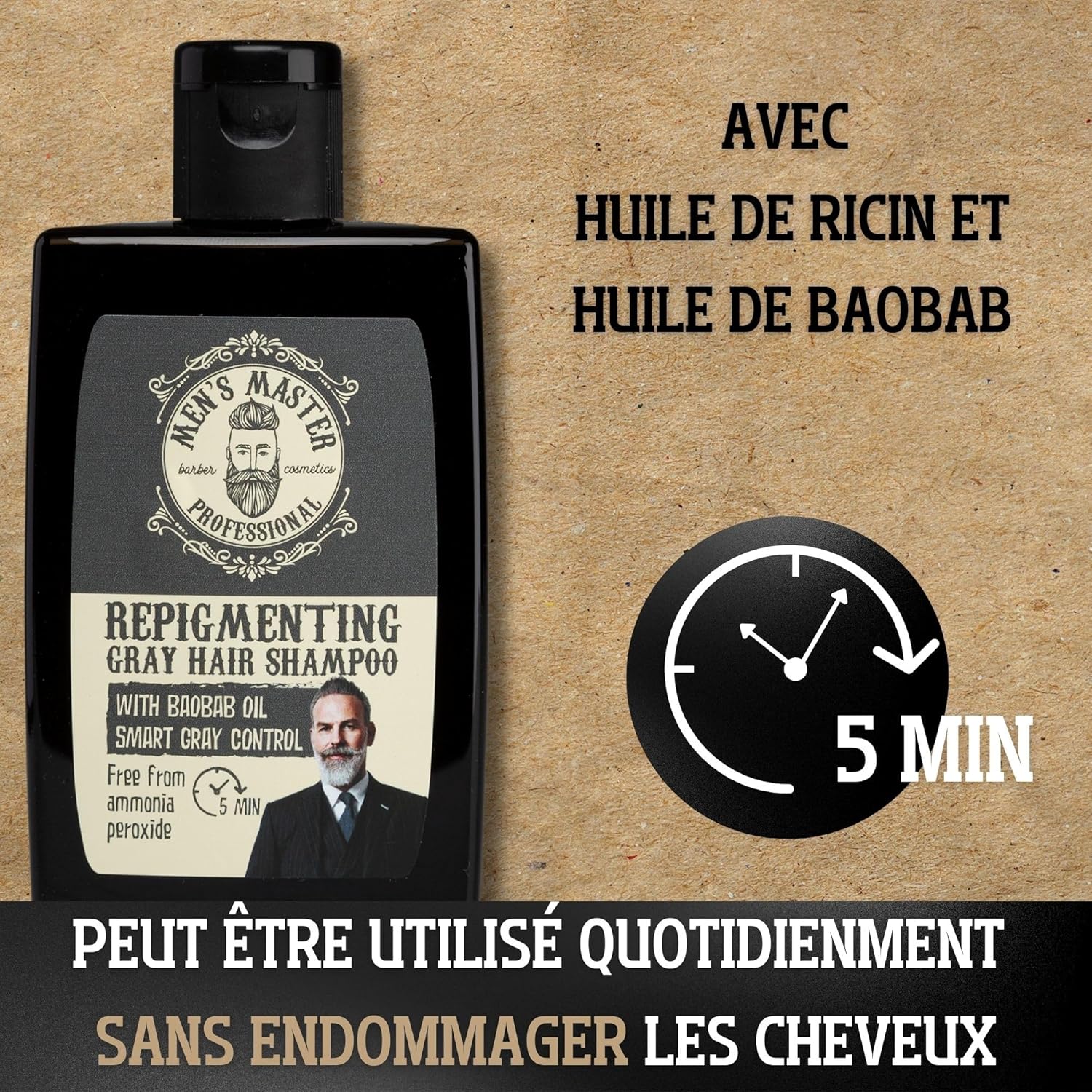 Men's Master Shampoing Repigmentant Cheveux Gris pour Homme - Soin Cheveux Masculins - Coloration Cheveux - Shampoing Cheveux Blancs Homme - Les Soings Capillaires - Haircare - Shampoing 120 ML