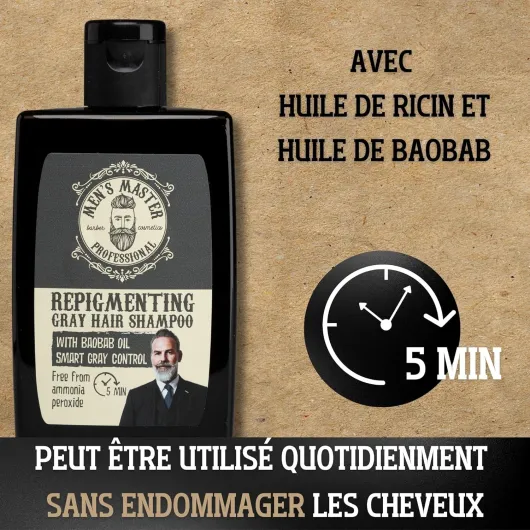 Men's Master Shampoing Repigmentant Cheveux Gris pour Homme - Soin Cheveux Masculins - Coloration Cheveux - Shampoing Cheveux Blancs Homme - Les Soings Capillaires - Haircare - Shampoing 120 ML